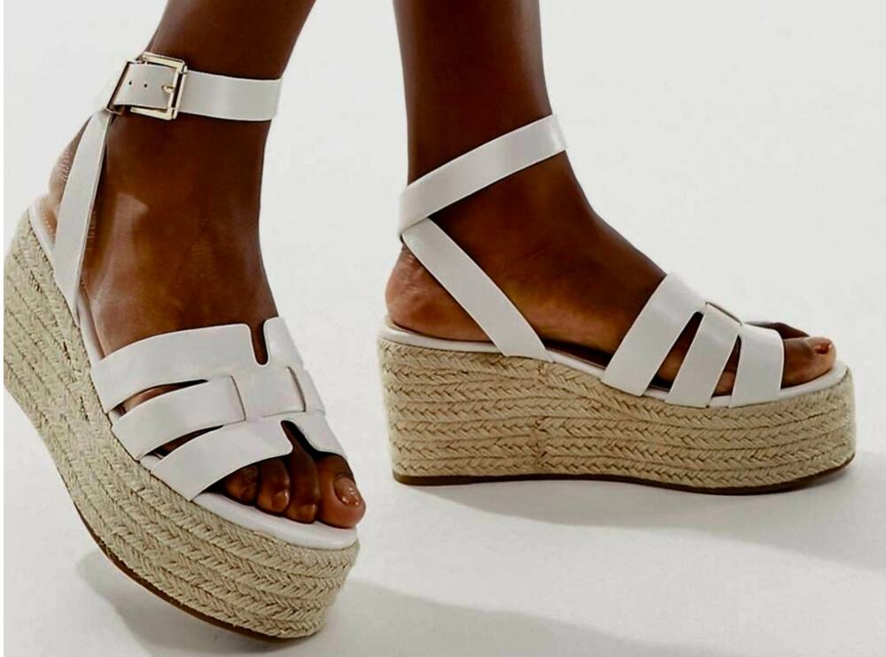 Raid Harlene Platform Espadrille Sandles In White Wrap Around US 6 Peep Toe